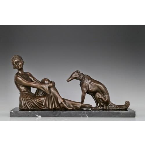 Large Sculpture Lady with Pet Dog Statue Bronze Modern European Art Hot Casting Classy Villa Home Decor