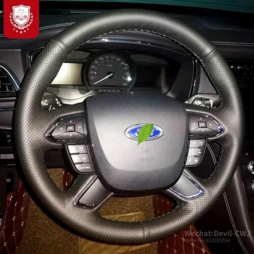 DIY hand-stitched leather car steering wheel cover for Ford Focus Taurus escape kuga Premium leather Auto interior Grip Cover