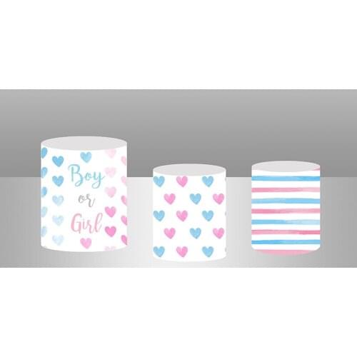 Boy or Girl Round Backdrop Plinth Cover Blue or Pink Cylinder Cover Elastic