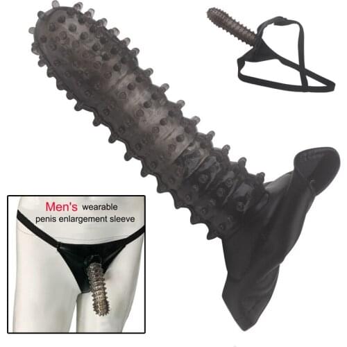 Exotic Strap on Penis Enlargement Condom for Men Penis Extension Sleeve Adult Toys Intimate Wearable Reusable Condoms Panties