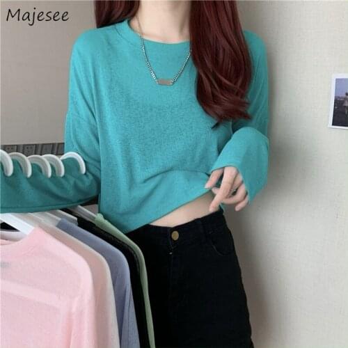 Long Sleeve T-shirts Women Thin Summer Sun-protection Students Ladies Loose All-match Version Korean Style Chic Solid Female New