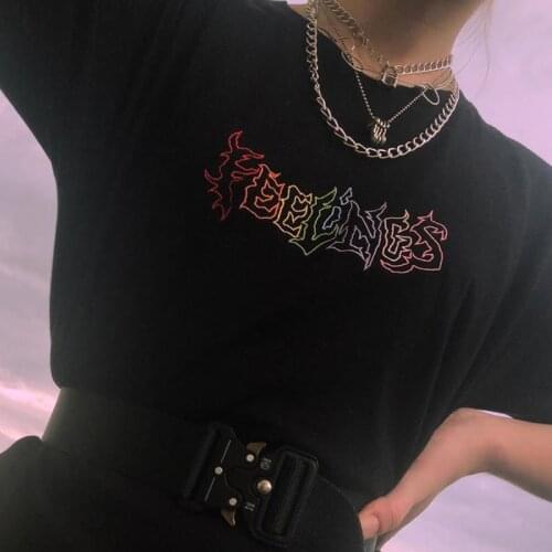 Gothic punk Kpop Letter print T-Shirt chic Grunge Graphic Tee Female Cotton Summer Short-Sleeve vintage Tumblr Goth Women Tops