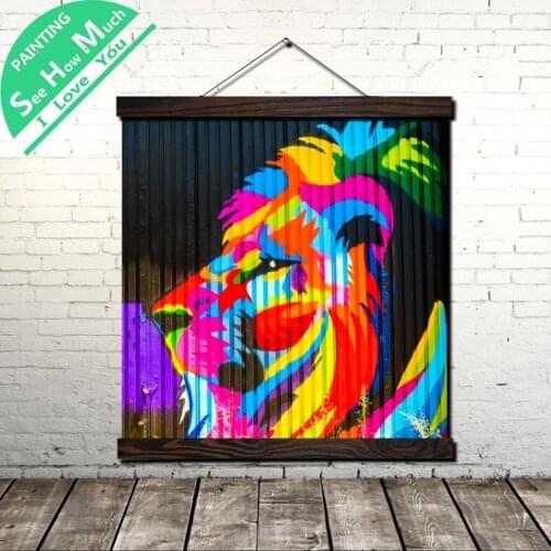 Graffiti King of Lion Scroll Painting Canvas Vintage Poster and Prints Wall Art Picture Living Room Bedroom Farmhouse Decoration