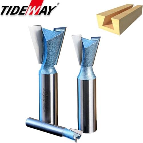 Tideway 1pc Industrial Grade 1/2" 1/4" Shank Woodworking Dovetail Router Bits For Wood Tungsten Slotting Milling Cutter