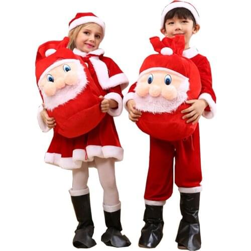 Christmas Girs Dress Boys New Year Clothing Set Santa Claus Cosplay Costumes Kids Xmas Party Clothes with Hat