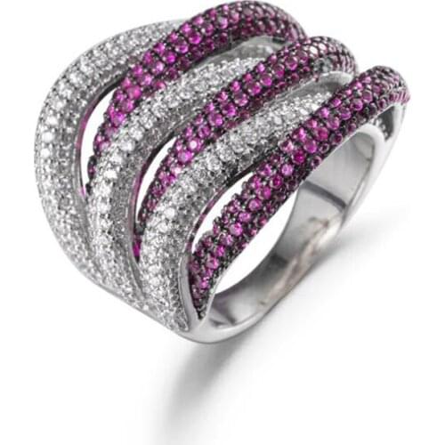 LYCOON Free shipping Trendy Newest purple and white stone stripe ring fashion rose flower Ring prong Setting Cubic Zirconia for Women Party Ring