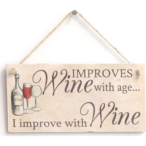 Meijiafei 'Wine Improves With Age I Improve With Wine' Funny Home Decor Sign - Shabby Chic Door Sign Plaque 10" X 5"