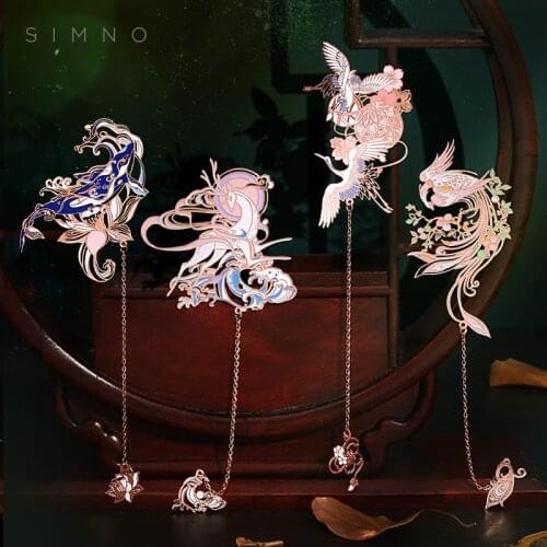 Retro INS Chinoiserie Hollow Metal Bookmark Flying Crane Sakura Whale Bullet Journaling Accessories Aesthetic Gift Stationery