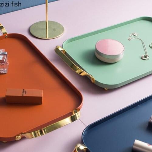 Solid Color metal Trays Decorative Storage Tray Skin Care Product Cosmetic Jewelry Display Plates Dressing Table organizer Plate