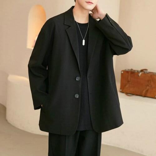 Male Vintage Top Black Suit Jacket Long Sleeve Loose Casual Business Mens Blazer Oversized Button Up Suit Boys Office Wear XXL