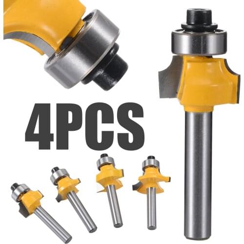 4pcs 1/4" Shank Round Over Router Bit Set 1/2" 3/8" 1/4" 1/8" Radius Milling Cutter Tool For Woodworking Tungsten Carbide