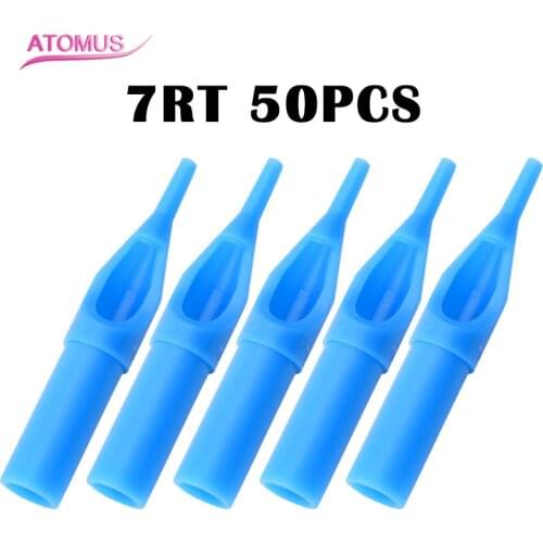 50pcs Tattoo Tips 7rt 3RT 5RT 9RT 11RT Plastic Nozzles Blue Needle Cap Puntas Para Tatuajes For Permanent Makeup Tips
