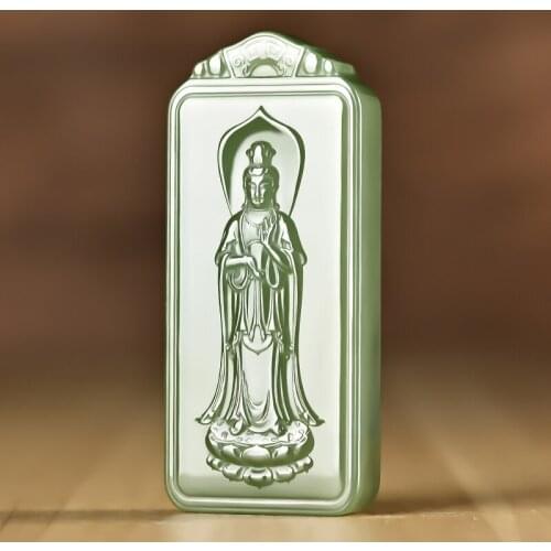 Natural authentic hetian green jade pendant jasper guanyin two-side handcarved jadeite jade necklace pendants real jade jewelry
