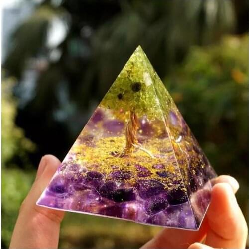 Orgonite Pyramid Mold Amethyst Peridot Healing Crystal Tree of Life Energy Generator Orgone Pyramide EMF Protection Home Decor