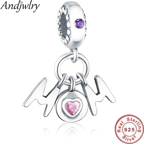 Fit Original Pandora Charms Bracelet 925 Sterling Silver Mom Letter Charms Pendant Dangle Beads Necklaces Berloque DIY Jewelry