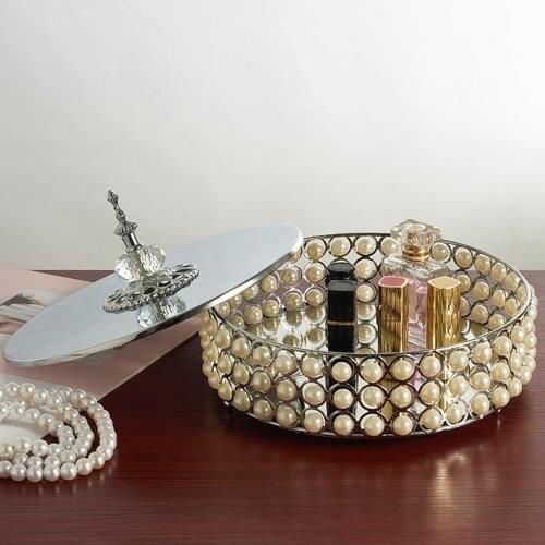 Mirrored Vanity Tray Faux Pearls Around Design Desktop Coffee Table Organizer