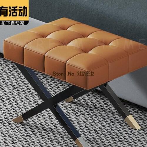 Post-stool modern minimalist leather shoe-changing stool home living room low stool light luxury sofa stool foot bed end dressin