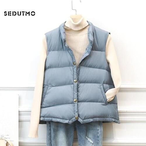 SEDUTMO Winter Thin Duck Down Vest Women Jackets Short Pocket Waistcoat Spring Puffer Jacket Slim Parkas