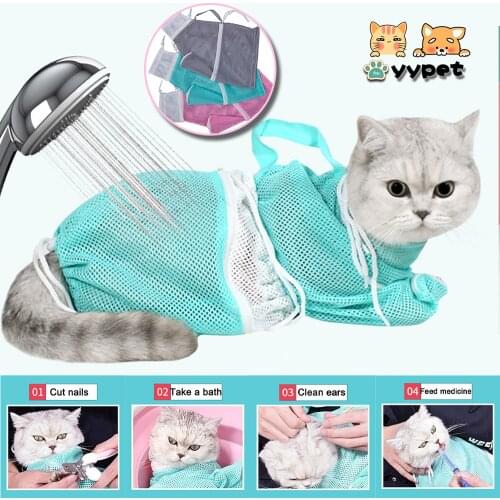 Mesh Cat Bathing Bag Polyester Cats Grooming Supplies Washing Bags Bath Clean Shower Bite Restraint Pet Products Nail Cutting