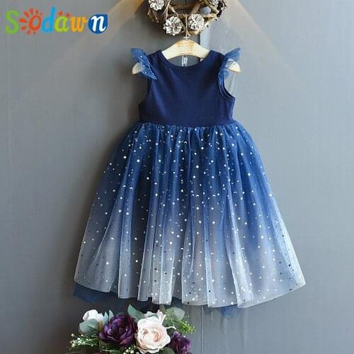Sodawn Girls Dresses 2020 Summer Sequined Mesh Tutu Dresses Lace Tulle Kids Birthday Party Children Clothes for 2-6Y