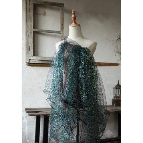Mystery black hollow mesh yarn texture silk import perspective colorful laser perspective fabric designer magic fabric