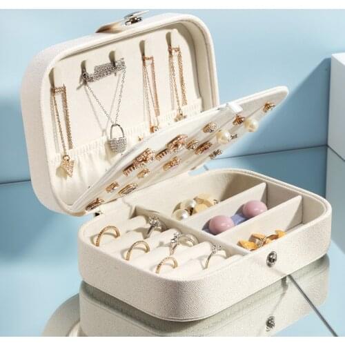 Womens Double Layer Jewelry Storage Box Outdoor Travel Earring Ring Flannel Jewelry Storage Box Portable Jewelry Box