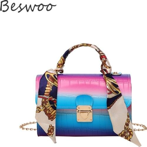 2021 New Fashion Single Shoulder Bags for Women Rainbow Gradient Ramp Square Bag Alligator Print Scarves Crossbody Bag Handbags