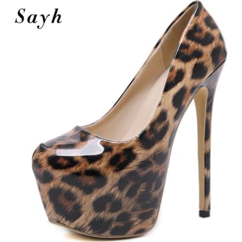 Woman Sexy Leopard 16cm Heels Platform Stilettos Shoes Clubwear Stiletto Women Shoes Extremely High Heel Sandals Women Pumps