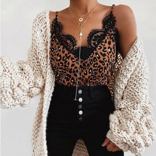 Hirigin Women Summer Lace Top Leopard Snake Print Tank Elegant Loose V Neck Vest Ladies Strappy camisa feminina debardeur femme