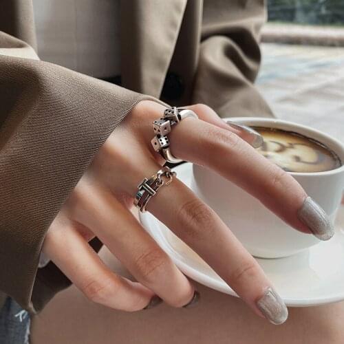 VENTFILLE 925 Sterling Silver Creative Design Sense Retro Female Punk Style Simple Sieve Ring