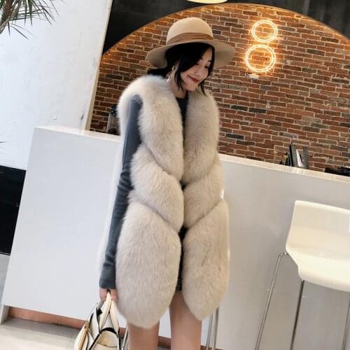 Fox Fur Vest Real Long Coat Women Clothes Winter Warm Slim Waistcoat Elegant Vintage Jacket Manteau Femme Hiver ZL692