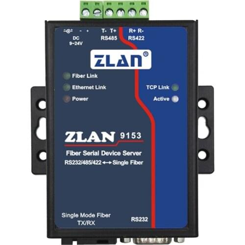 ZLAN9153 Optical Fiber Serial Device Server RS232/485/422 port to single fiber TCP Server TCP Client UDP mode for industrial use