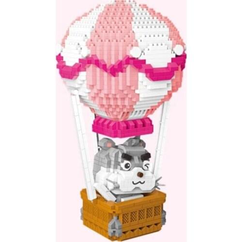 1357pcs Dog in Hot air Balloon Model Building Blocks Pink Series 3D Technic Diy Toys For Girl Children Plastic Micro Size Bricks