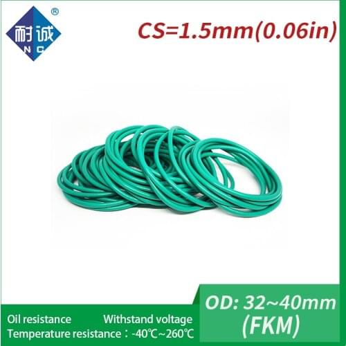 2PC/lot Rubber Ring Green FKM O ring Seals Thickness 1.5mm OD32/33/34/35/36/37/38/39/40mm Rubber O-Rings Fuel Washer