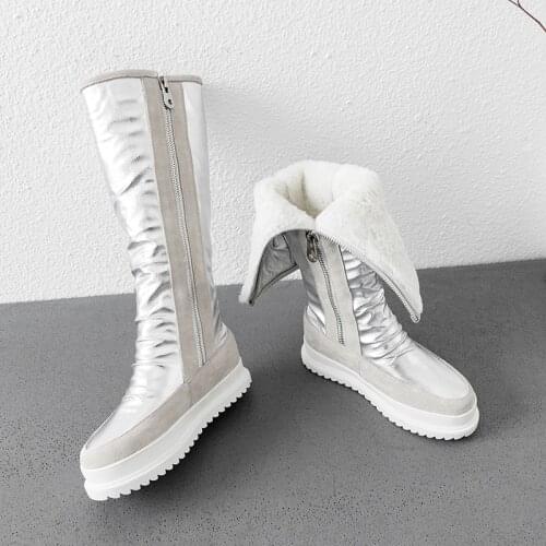 2020 Winter Warm Wool Female Big Size Snow Boots Casual Office Flats Platform Boots Genuine Leather Women Sweet Ankle Boots