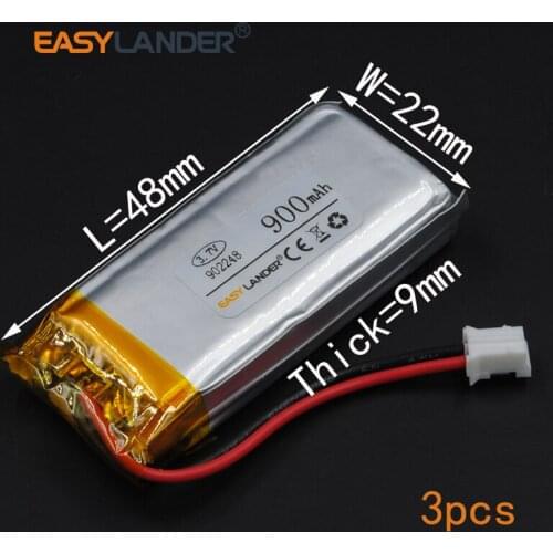3pcs/Lot 3.7V 900mAh Rechargeable li-Polymer Li-ion Battery For tachograph security system GPS Toys Bluetooth Speaker 902248