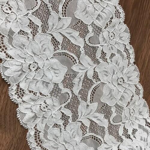 7" Wide Luxury Ivory White Stretch Elastic Sewing Lace Trim Scallop Edge Lace Trimming For Bridal Shower