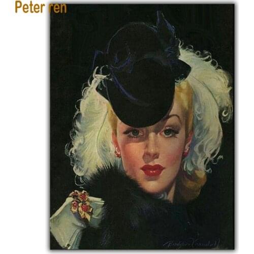 Diy Diamond painting cross stitch Square\Round diamond Mosaic full diamond embroidery Home Decor Beautiful woman wearing a hat