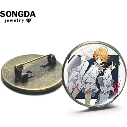 SONGDA The Promised Neverland Anime Brooches Emma Norman Ray Figure Glass Dome Lapel Pin Button Cosplay Badge Decorative Jewelry