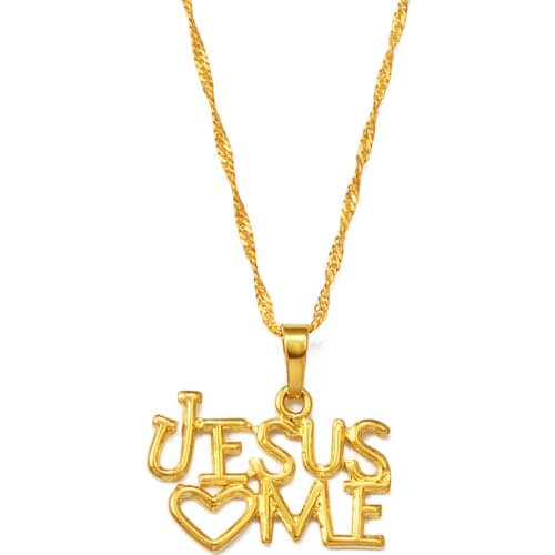 Anniyo Jesus Love Pendant and Necklaces for Women Great Jewelry Christ Savior Redeemer Deliverer Gold Color Chain #004610