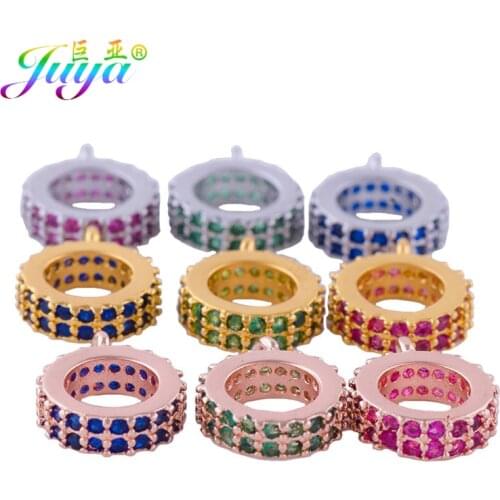 Juya DIY Charm Bracelets Conponents Supplies Cubic Zirconia 8mm 9mm Bail Bead Spacers For Natural Stones Pearls Jewelry Making