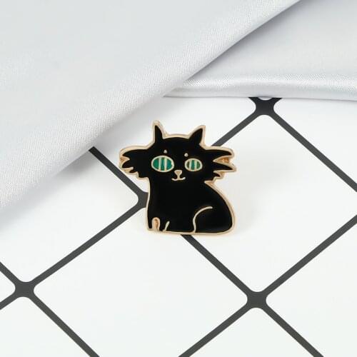 Cartoon Black Cats Enamel Pins Green Eyes Kitten Brooches Cute Funny Jewelry Metal Punk Badges Bag Clothes Pin Gift for Children
