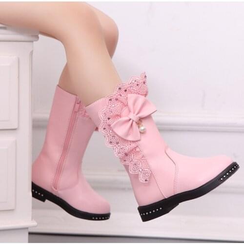 Kids Shoes Children Snow Boots 2020 Autumn Winter New Fashion Bow Girl Boots PU Leather Waterproof High Boots Princess Boots
