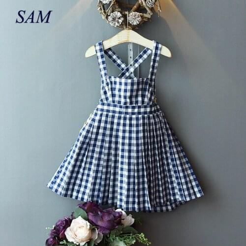 Childrens 2020 summer fashion princess dress beach style small sexy backless girls dresses kids plaid suspender dress