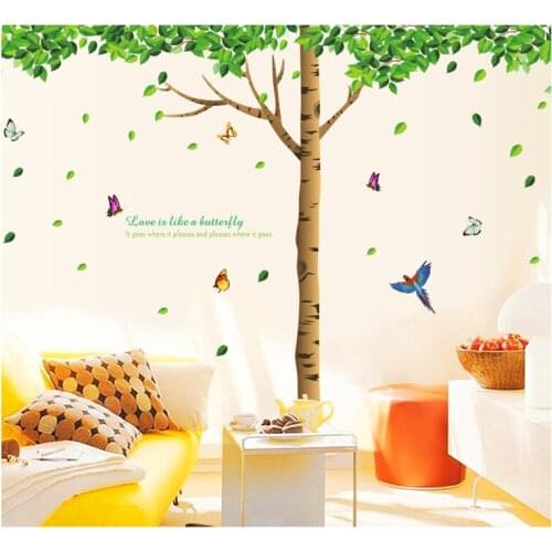 Diy 3 Pcs /set Large Green Family Tree Flower Wall Sticker Birds Living Room Bedroom Walls Tree Adesivo De Parede Art