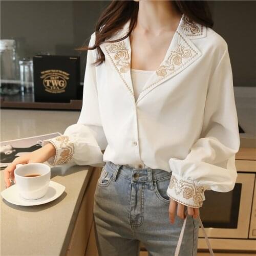 Elegant Blouse Women Autumn Floral Long Sleeve Top Female Office Lady Casual Designer French Korean Women Blouses Fashion 2021