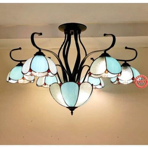 European creative painted glass chandelier living room Cafe Mediterranean idyllic LED flower glass chandelier