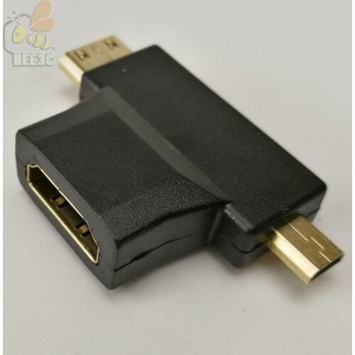 Hot Selling 3 in 1 HDMI-compatible Female to Mini HDTV Male + Micro HDTV Male Adapter Connector Free Shipping 300pcs