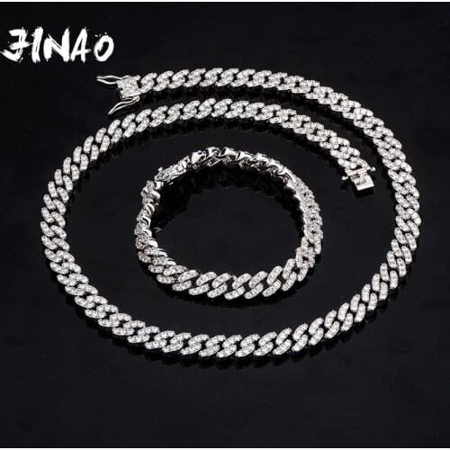 JINAO New 8mm Fashion Miami Cuban Necklace Full Iced Out Cubic Zirconia Necklace Hip Hop Rapper Rock Jewelry Gift