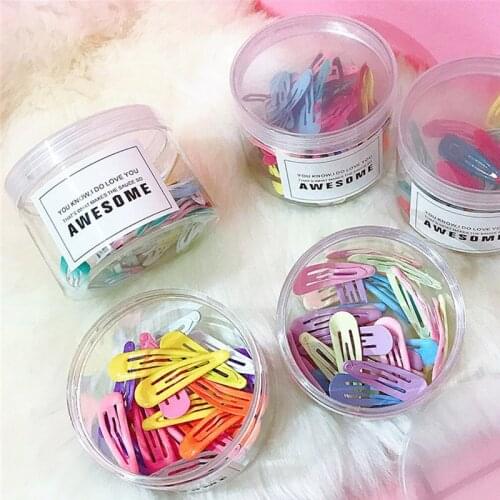 Korean Fashion 30Pcs/Set Solid Candy Color Hair Clip Dripping Hairpin 3cm Barrette Headdress Box Hairclip Girls Hair Accessories